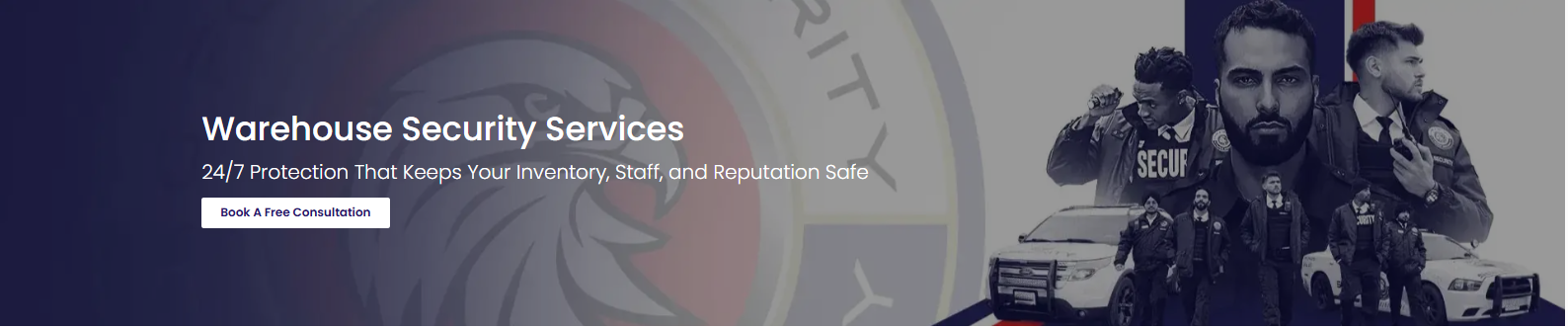 Security guards monitoring warehouse access points and loading areas.